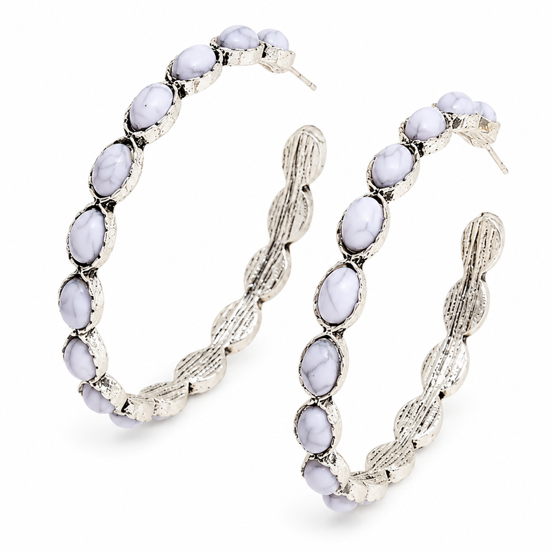 White Turquoise Hoops