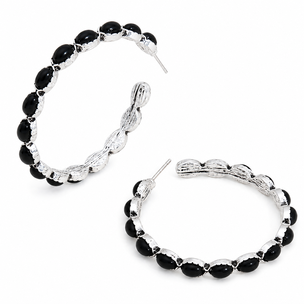 Black Turquoise Hoops