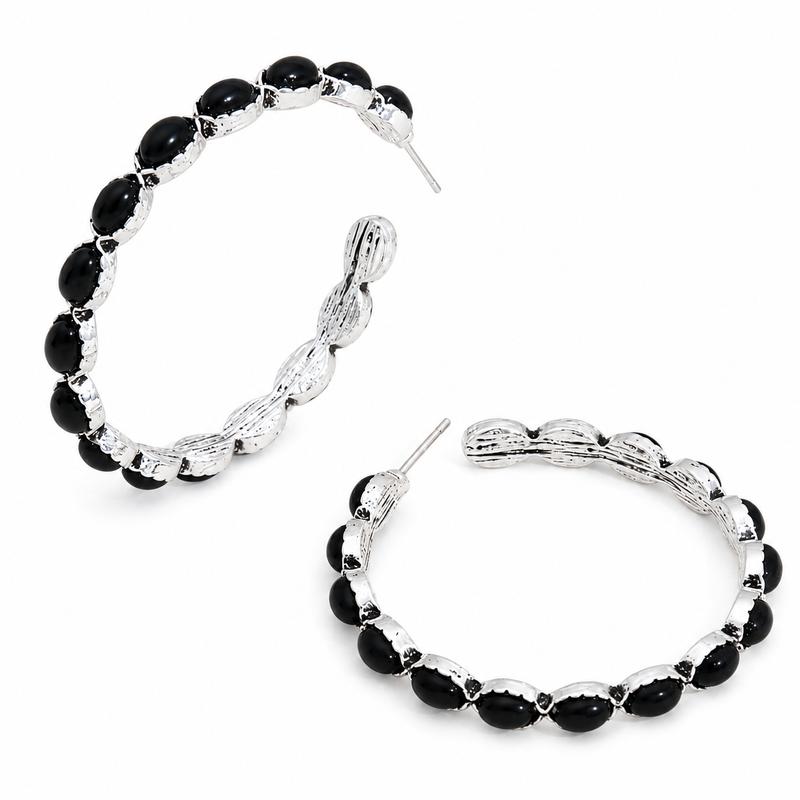 Black Turquoise Hoops